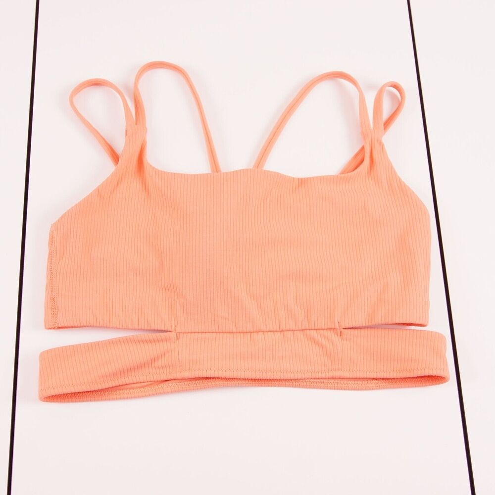 Lululemon Ribbed Nulu Strappy Yoga Bra Light Support A/B Cup Coral Womens Sz 10